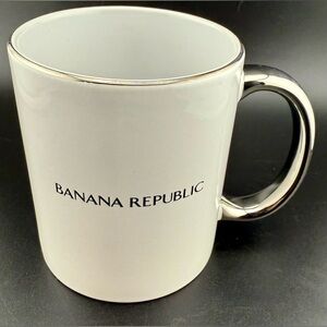 Banana Republic mug. 12oz white w/silver.